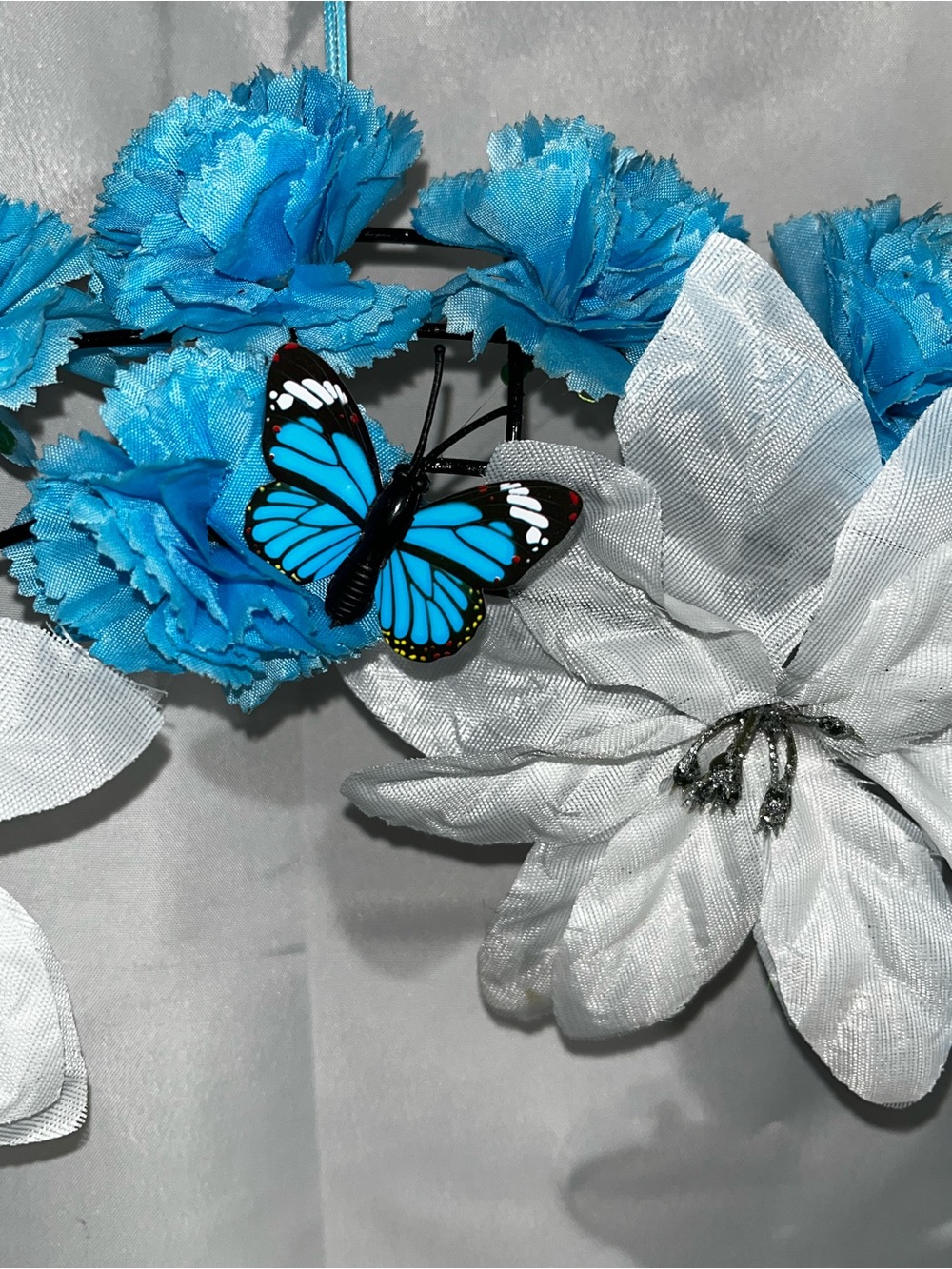 Blue & White Holiday Wreath with Butterfly Accents Hand Crafted - Picture 15 of 16